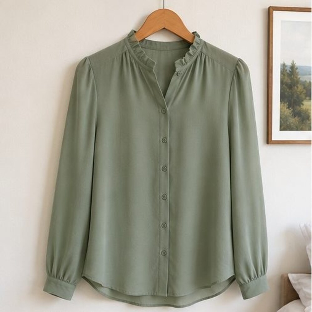 Sage Ruffle Collar Blouse